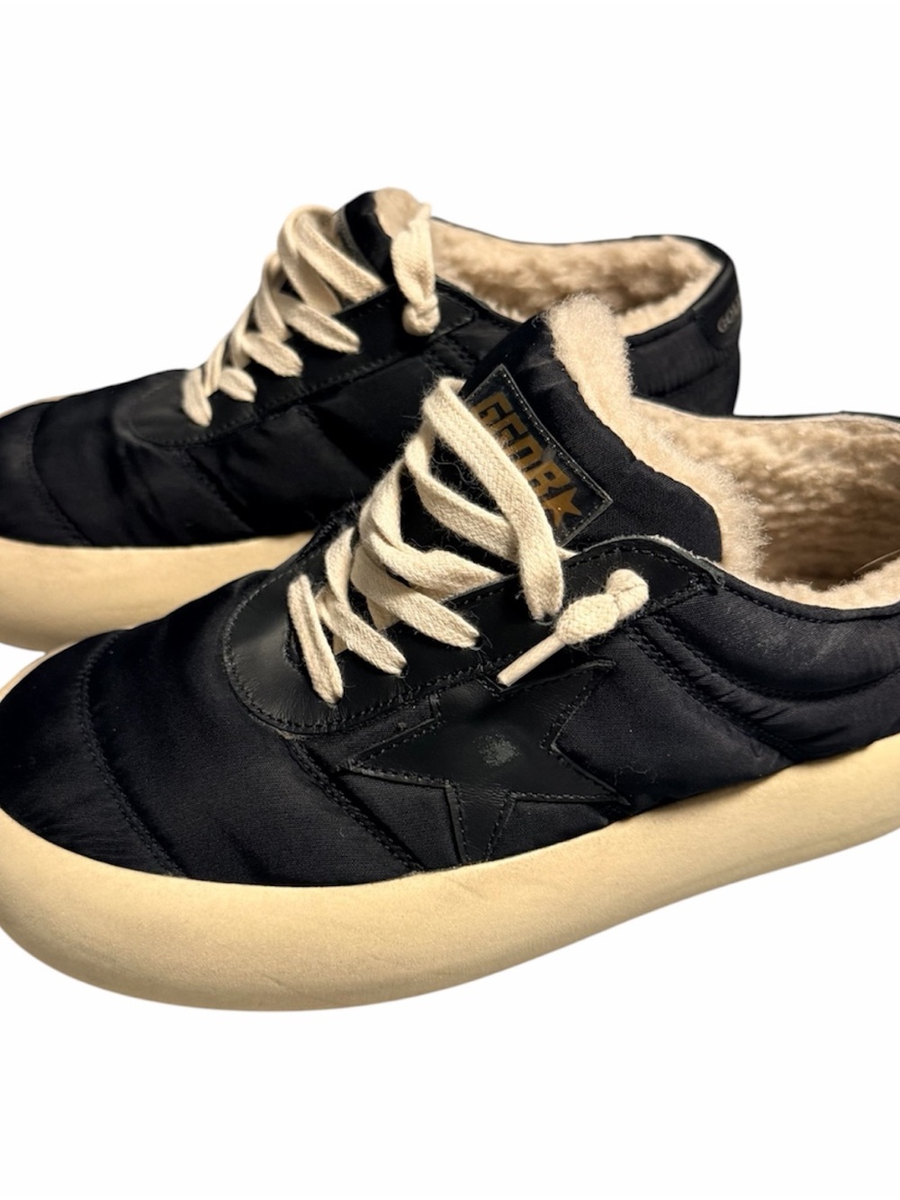 Golden Goose Black & Cream Lined Space Star Accent Sneakers